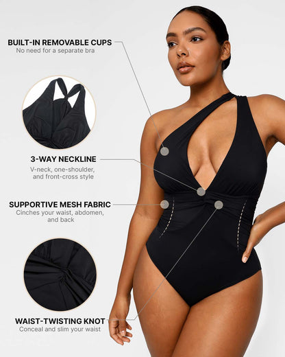 Smart Sculpt™ Ruched Twist-Front Shaping Swimsuit