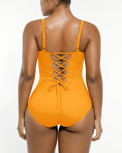 Smart Sculpt™ Ruched Lace-Up Back Shaping Swimsuit