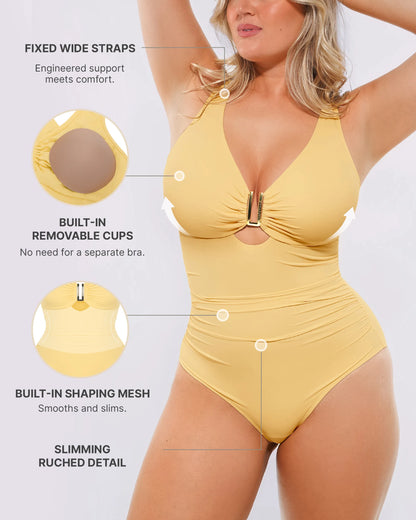 Smart Sculpt™ Ruched U-Wire Cut Out Shaping Swimsuit