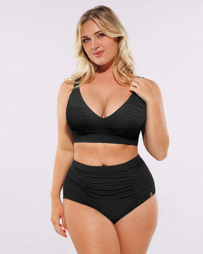 Smart Sculpt™ Ruched V-Neck Bikini Top & High-Waisted Bottom Set