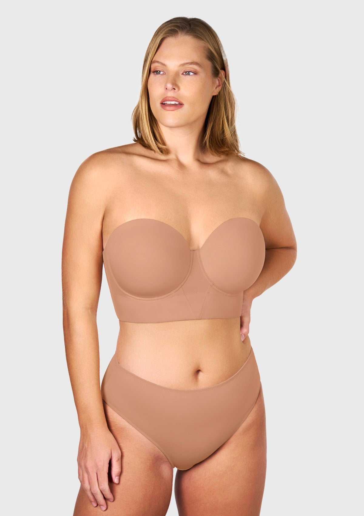 Daisy Smooth Beige Lightly Padded Longline Underwire Strapless Balconette Bra